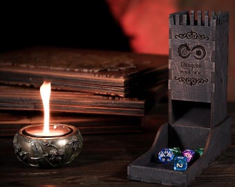 Torre de dados de Dungeons & Dragons, lanzador de dados de madera para juegos de rol, regalo único para la noche de juegos