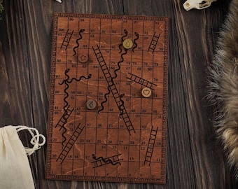 Rustic Wooden Snakes and Ladders Board Game, Handmade Vintage Style Family Game, Eco Friendly Gift for Him or Her, Travel Table Game