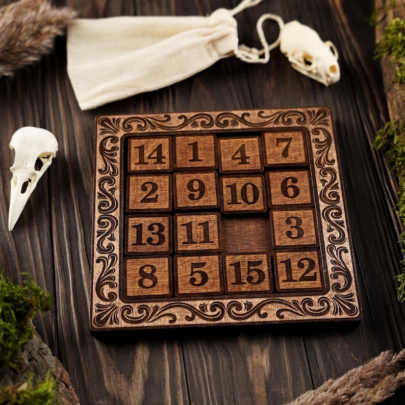Wooden 15 Puzzle, Sliding Number Puzzle Game, Classic Fifteen Puzzle ...