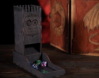 DnD Dice Tower, Wooden DnD Tower, Engraved Plywood Dice Roller, Handmade Tabletop RPG Accessory, Custom Dice