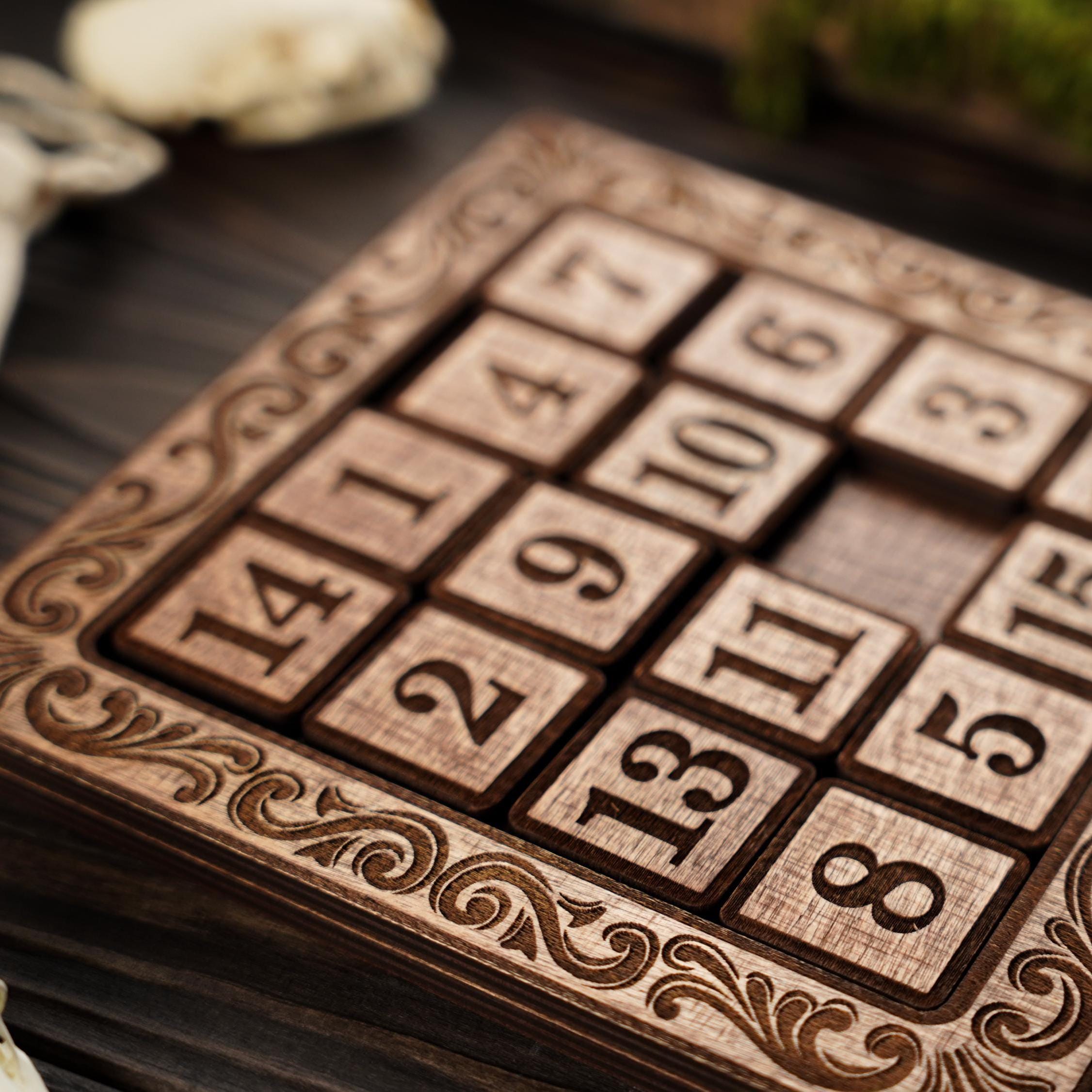 Wooden 15 Puzzle, Sliding Number Puzzle Game, Classic Fifteen Puzzle ...