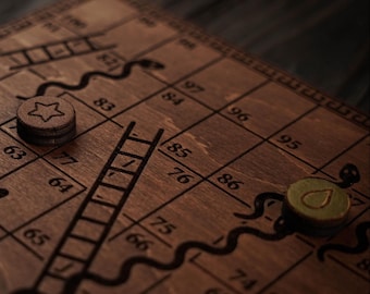 Rustic Wooden Snakes and Ladders Board Game, Handmade Vintage Style Family Game, Eco Friendly Gift for Him or Her, Travel Table Game