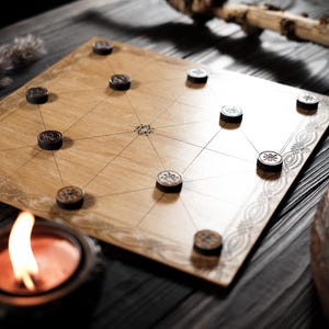 Alquerque tabletop game, wooden game board, strategy two players board game, logic game, handmade game, travel checkers, game lover gift