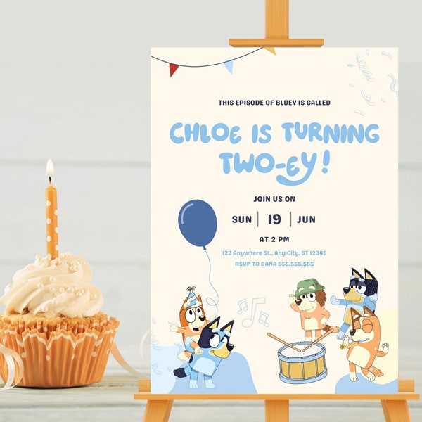 Bluey Two-ey | Bluey Twoey Birthday Invitation |  Bluey 2nd Birthday party  |  Bluey Birthday Card | Bluey birthday  Invitation Template