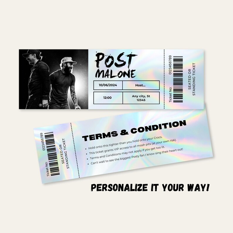Printable Post Malone Concert Ticket Perfect Gift for Your Musicloving Pal post Malone Post