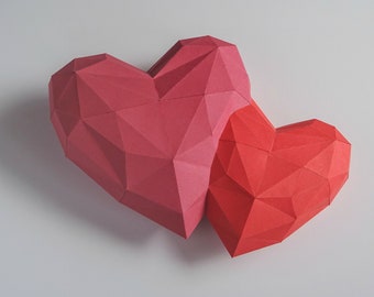 Two Hearts 3D Papercraft PDF pattern / DIY  low poly Origami for adults or kids / Simple Wedding paper decor or Valentines day gift