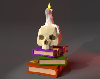Skull with candle 3D Papercraft PDF pattern / DIY low poly Halloween Decor Sculpture / Paper Craft Cardstock model of creepy human skull