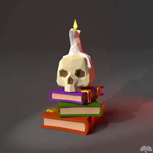 Skull with candle 3D Papercraft PDF pattern / DIY low poly Halloween Decor Sculpture / Paper Craft Cardstock model of creepy human skull