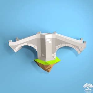 Stone arch bridge 3D papercraft PDF pattern/ DIY Low poly architecture model for Wall decor sculpture/ Floating Island Village Expansion set