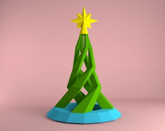 Spiral Christmas Tree 3D Papercraft PDF Pattern / DIY Xmas Low poly paper tree origami/ Pine conifer for winter holiday decor or adult gifts