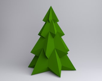 Pine Christmas Tree 3D Papercraft PDF Pattern / DIY Xmas Low poly paper tree origami / Spruce conifer para decoración de vacaciones de invierno o regalos para adultos