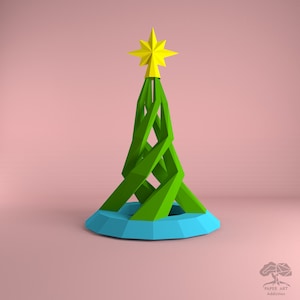 Albero di Natale a spirale 3D modello PDF di carta artigianale / fai da te albero di Natale origami di carta low poly / conifera di pino per decorazioni natalizie invernali o regali per adulti