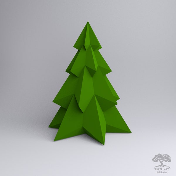 Pine Christmas Tree 3D Papercraft PDF Pattern / DIY Xmas Low poly paper tree origami/ Spruce conifer for winter holiday decor or adult gifts