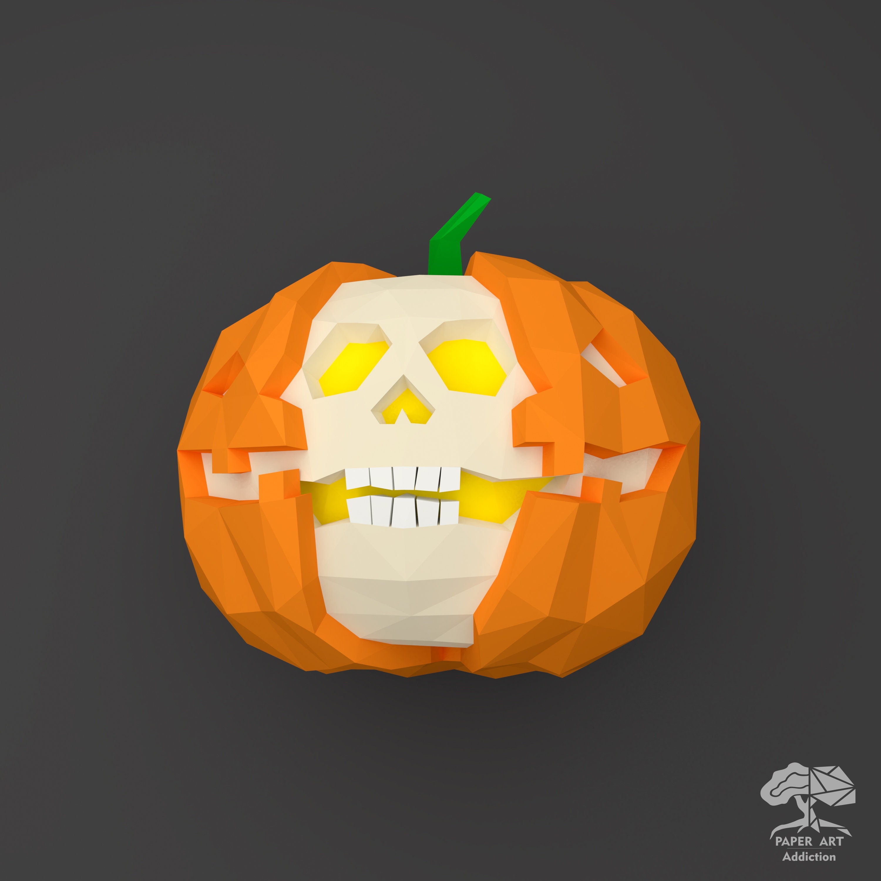 Skull Pumpkin 3D Papercraft PDF Template/ DIY Low Poly Halloween Decor ...