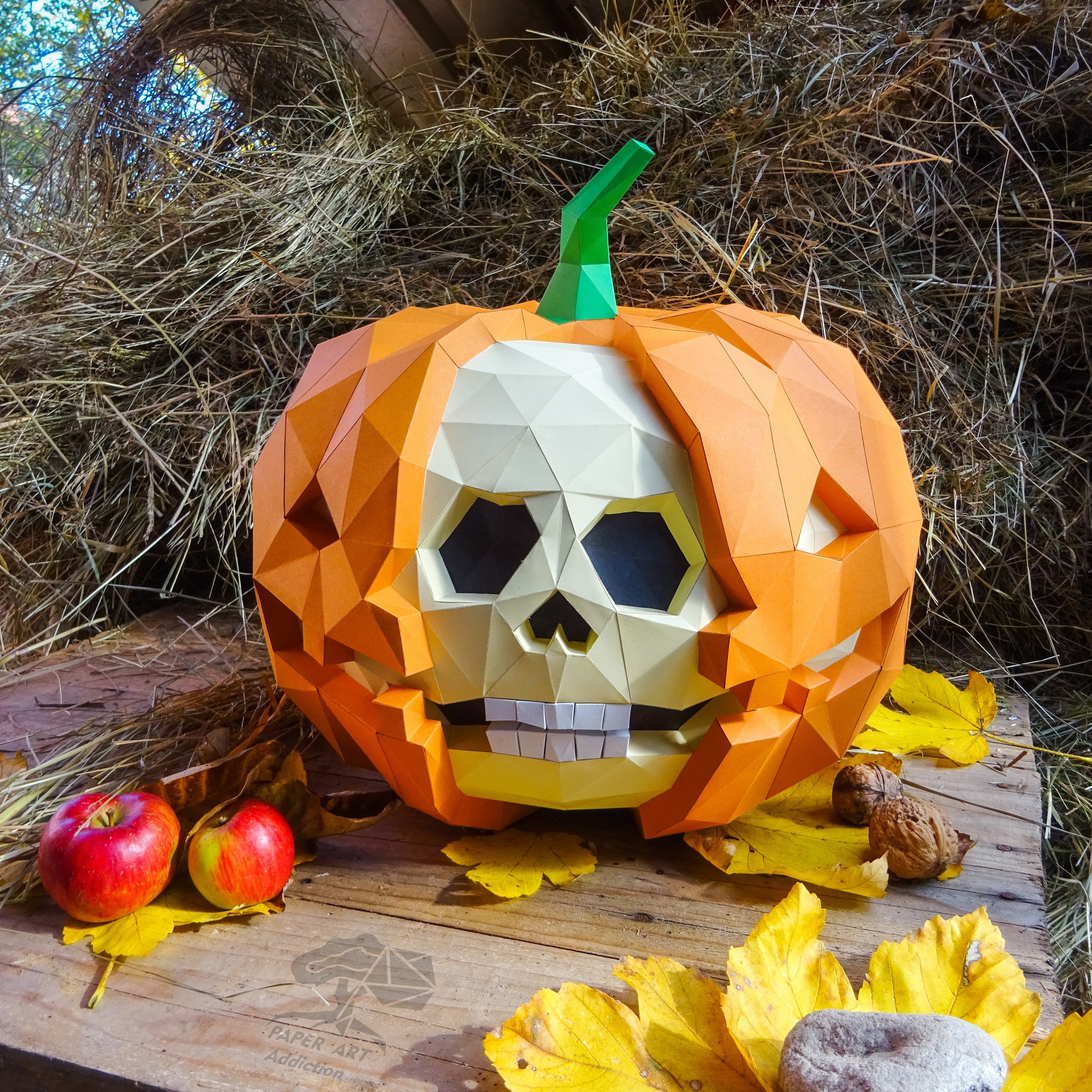 Skull Pumpkin 3D Papercraft PDF Template/ DIY Low Poly Halloween Decor ...
