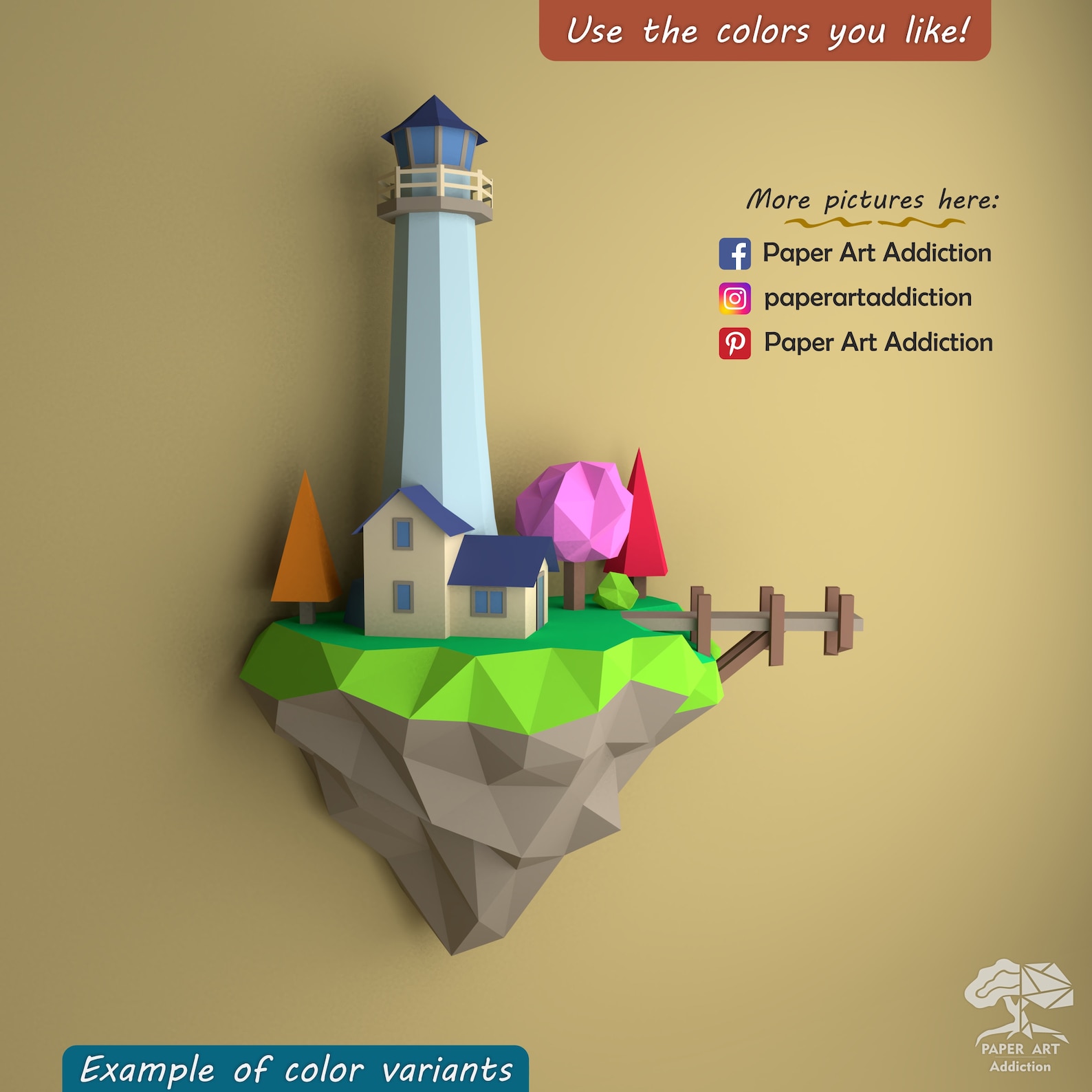 Lighthouse island 3D papercraft PDF Pattern/DIY Low poly Paper craft ...