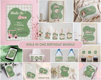 Golfset voor meisjes 1e verjaardagsfeestje – retro roze decoraties (directe download)