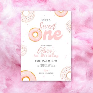 Sweet One Donut Birthday Invitation | Editable 1st Birthday Girl Invite | Pink Sprinkle Theme | Instant Download