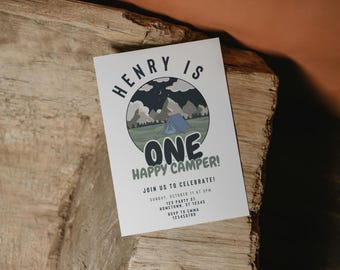 One Happy Camper Birthday Invitation – Editable 1st Birthday Invite | Camping Forest Theme | Instant Download