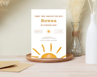 First Trip Around the Sun Birthday Invitation | Editable 1st Birthday Sunshine Invite | Instant Download