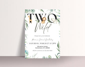 Two Wild Safari Birthday Invitation | Jungle Animals (Digital Download)