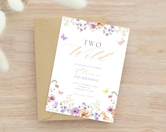 Two Wild Birthday Invitation Girl | Floral 2nd Birthday (Instant Download)