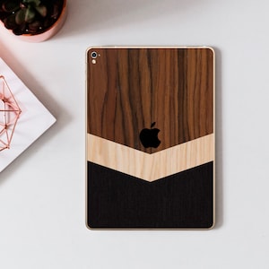 Wood Cover for Ipad, Triple-Tone Wood iPad Skin, Real Wood iPad Cover for All Models, iPad Air Pro Mini, 9th 10th Gen, Geometric Tablet Skin