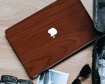 Revestimiento de madera roja, cubierta de veta tangencial, funda de madera auténtica para portátil, pegatina ecológica para MacBook, funda de madera hecha a mano, calcomanía rústica, diseño de madera natural