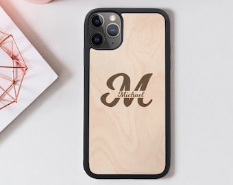 Personalized Wood iPhone Case, Custom Name Phone Cover, Monogram iPhone Case, Engraved Wooden iPhone Cover, Unique iPhone 16 15 14 13 Skin