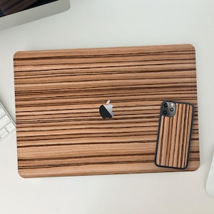 Genuine Wood MacBook Cover, Natural Wood Skin, Zebrawood MacBook Skin, MacBook Veneer Wrap, Eco Laptop Cover, Various Models and Sizes