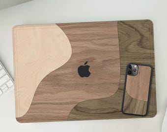 Wood MacBook Skin with Matching iPhone Case Gift for Apple Users Wooden Laptop Wrap for MacBook Pro Air Eco Friendly Handmade Protection