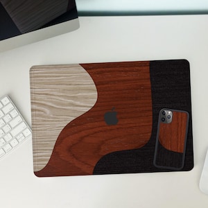 Wood MacBook Skin and iPhone Case, Gift for Tech Lovers, Apple Devices Covers, Gift for Him, Graduation Present, Office Wood Accessories