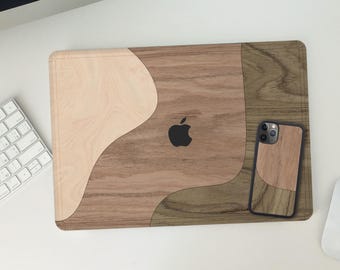Wood MacBook Skin, Triple Tone Laptop Cover, MacBook Wood Case, Real Wood Laptop Decal, Gift for Tech Lover, Stylish MacBook Cover