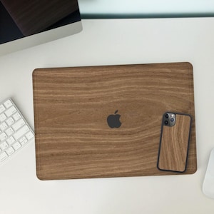 Natural Walnut Macbook Skin, Laptop Wood Decal, Minimalist Tech Gift, Cover for MacBook Air M1/M2, Pro 13/14/16, Eco-Friendly MacBook Skin