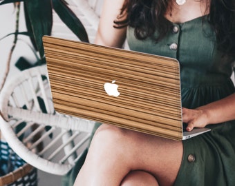 Funda para MacBook de madera a rayas, funda de madera auténtica para portátil, funda protectora minimalista moderna, funda de madera exótica para MacBook, cubierta natural duradera