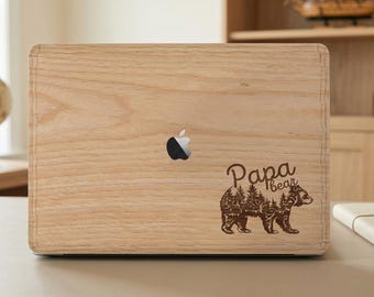 Funda de madera natural para portátil, funda personalizada para MacBook, vinilo de madera grabado a medida, regalo para el Día del Padre, calcomanía de madera auténtica para portátil.