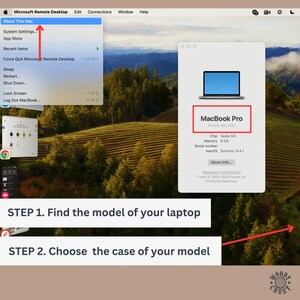 May include: A screenshot of a Mac computer's "About This Mac" window, showing the model name "MacBook Pro" with a 13-inch screen and an Apple M2 chip. The window also displays the memory size, serial number, and macOS version.