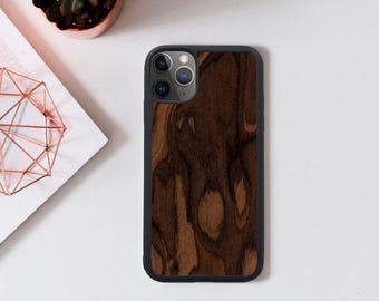 Real Wood Phone Case, Eco-Friendly Wooden Phone Cover, Dark Walnut Skin, Custom Multiple Models and Sizes