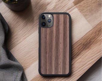 Walnut Wood iPhone Case, Natural Wooden Phone Cover with Protective Silicone Bumper, Compatible with iPhone 17 16 15 14 13 12 Pro