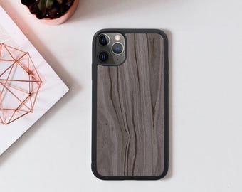 Grey Wood iPhone Case, Natural Grain Protective Shell, Handmade Cover