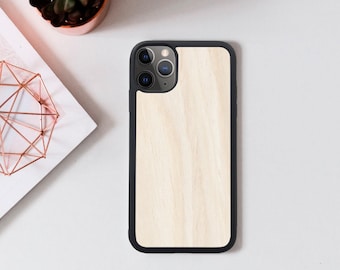 Licht houten iPhone-hoesje, natuurlijke houten telefoonhoes, handgemaakte houten telefoonhoes