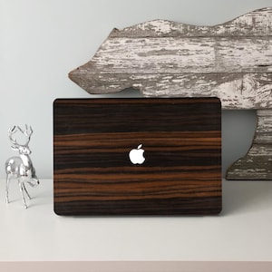 Slim Wooden Skin for MacBook, Natural Wood MacBook Cover, Macbook Air Skin, Macbook Pro Cover, Dark Wood Texture MacBook Wrap, Gift for Tech