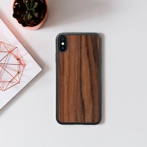 Walnut iPhone Case, Natural Wooden Cover, Protective Silicone Bumper, Minimalist Phone Shell for iPhone 17 16 15 14 13 12 Pro Max XR XS SE