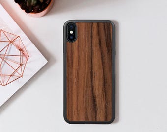 Walnut iPhone Case, Natural Wooden Cover, Protective Silicone Bumper, Minimalist Phone Shell for iPhone 17 16 15 14 13 12 Pro Max XR XS SE