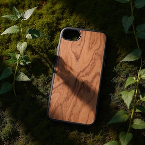 Wood iPhone Case, Real Wooden Phone Cover, iPhone 14 Pro Max XR X Xs Plus SE, Natural Wood and Black Silicon Case, Solid Wood iPhone 15 Case