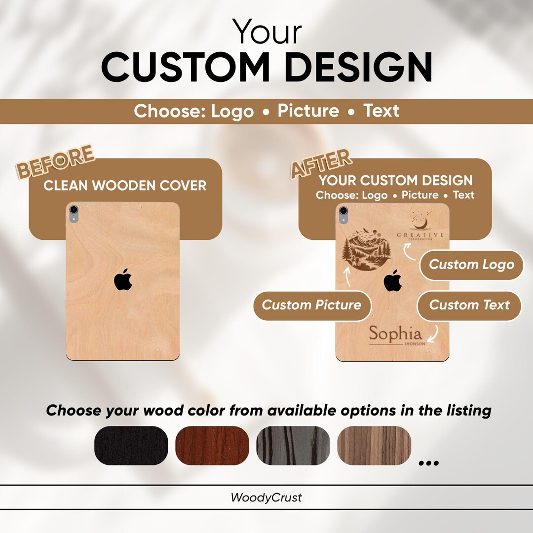 Tablet Cover Customize Personalized Wood iPad Case, Custom Name Engraved Tablet Cover, Logo ...