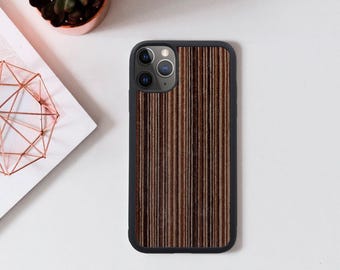 Étui pour iPhone en bois, Housse de téléphone en bois d'ébène rayé, Étui en bois naturel, Coque de protection naturelle, Protecteur écologique minimaliste, Cadeau de Noël
