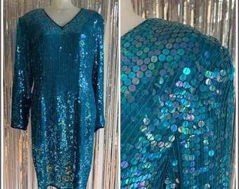 Teal Sequin Long Sleeve Dress | Etsy