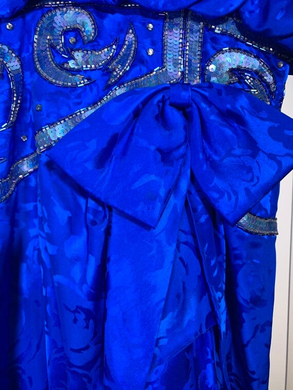 Vintage 80s Petite Blue Silk Dress with Sequins - image 4