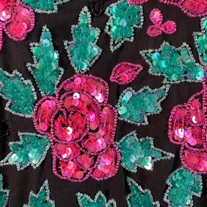 Vintage Black top with sequin roses and leaves image 4